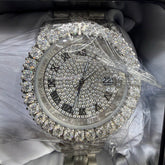 Black and White Moissanite Skeleton Watch